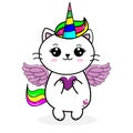 Cute caticorn or cat unicorn with heart. Royalty Free Stock Photo